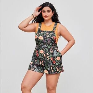 Cider Small Lightweight Woven Floral Button Romper Short Overalls